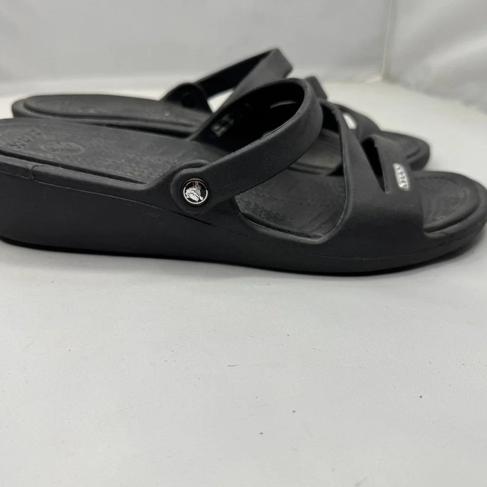 Crocs Patricia‎ Wedge Sandals Womens Size 11 Black Strappy Open Toe Casual